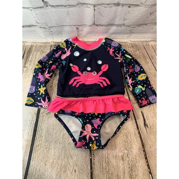 SOL SWIM Girl’s Two Piece Long Sleeve Swim Set / Size: 12 Months - Picture 1 of 11